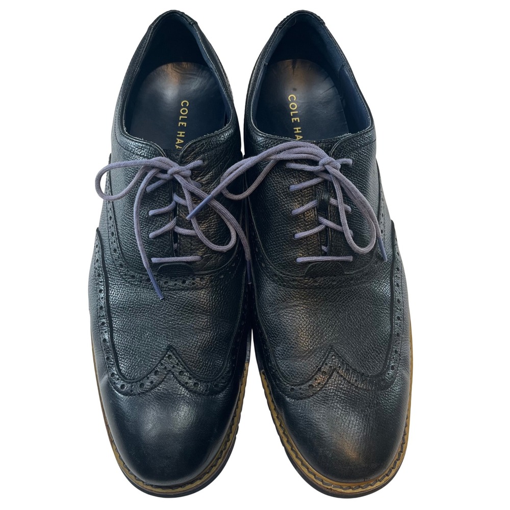 Cole Haan ZerøGrand Wingtip Oxford Black Leather Dress Shoes‎ Men's 11.5M